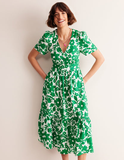 Eve Linen Midi Dress-Green Tambourine, Tulip Garden