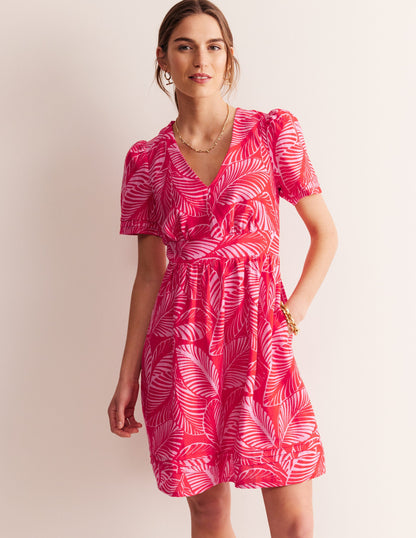 Eve Linen Short Dress-Rubicondo, Calathea Leaf