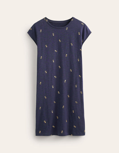 Leah Jersey T-shirt Dress-French Navy, Pineapple Foil