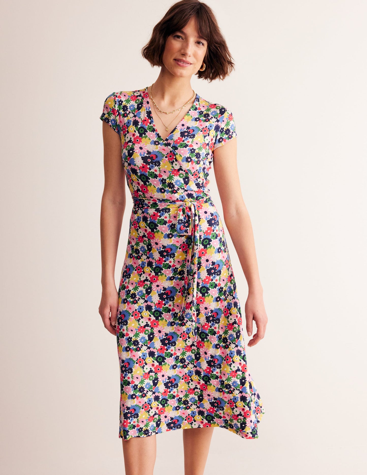 Joanna Cap Sleeve Wrap Dress-Multi, Paintbox Ditsy