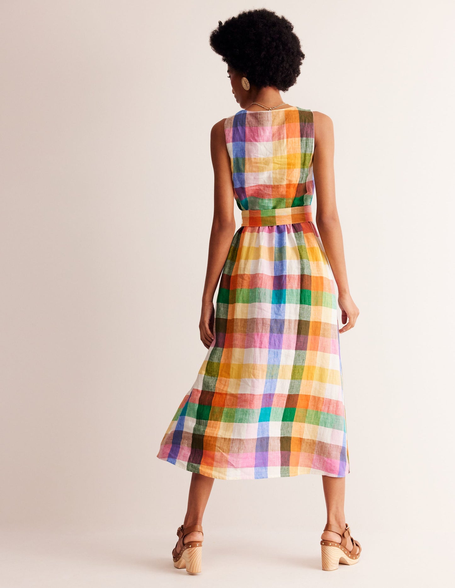 Linen Wrap Midi Dress-Bright Neon Multigingham