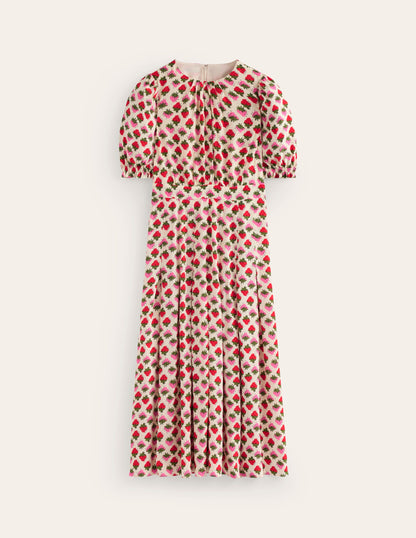 Liv Pleat Detail Midi Dress-Ivory, Strawberry Pop