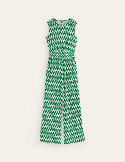 Thea Jersey Jumpsuit-Green, Geo Wave