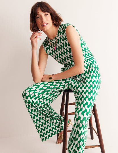 Thea Jersey Jumpsuit-Green, Geo Wave