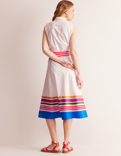 Kate Sleeveless Shirt Dress-Ivory and Multistripe