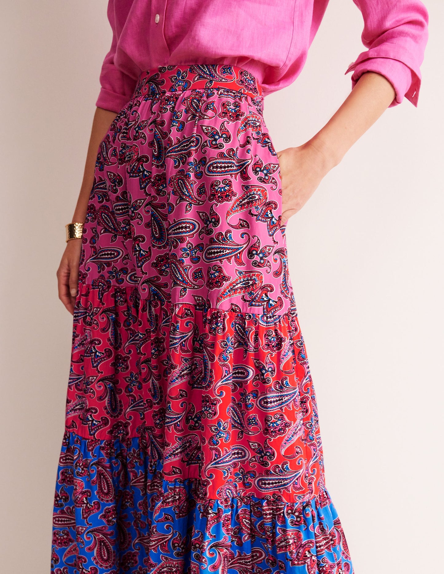 Lorna Tiered Maxi Skirt-Sangria Sunset, Paisley Wave