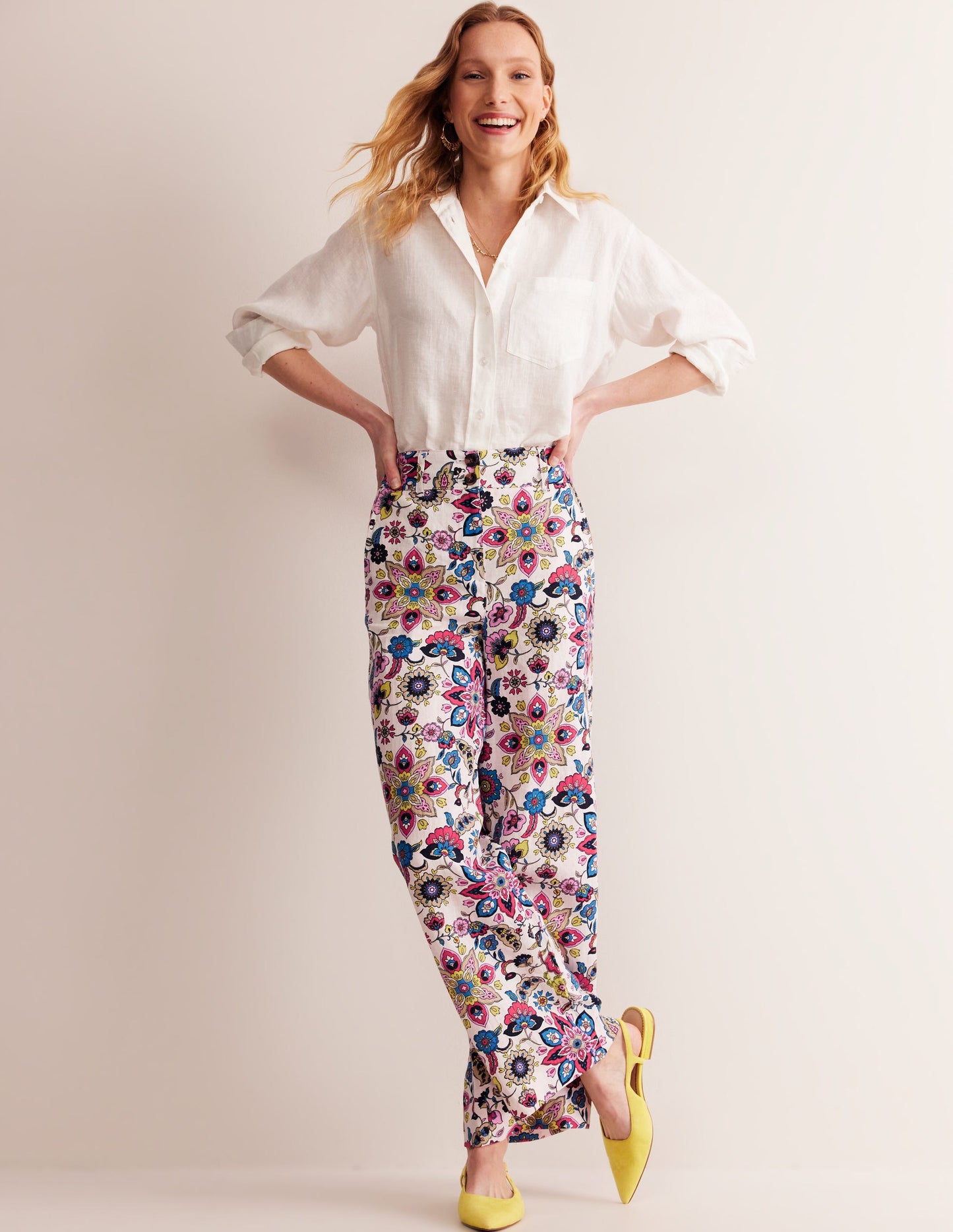 Westbourne Linen Pants-Ivory, Botanical Sprig