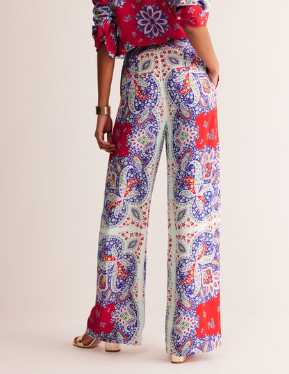 Palazzo Fluid Crepe Pants-Rubicondo, Ornate Paisley