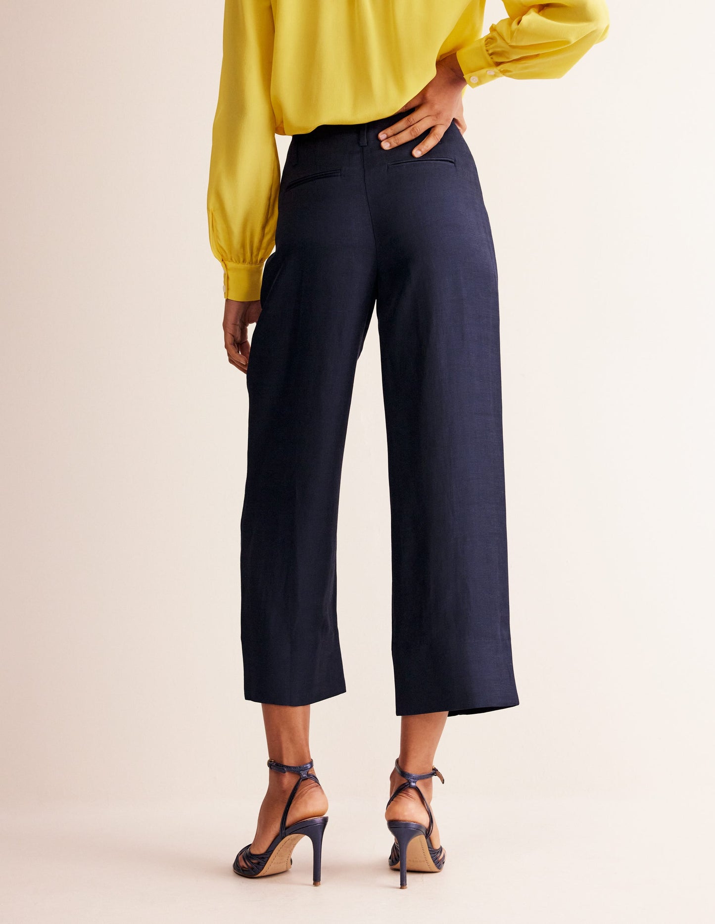 Cropped Twill Pants-Navy