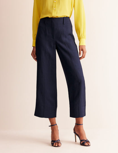 Cropped Twill Pants-Navy