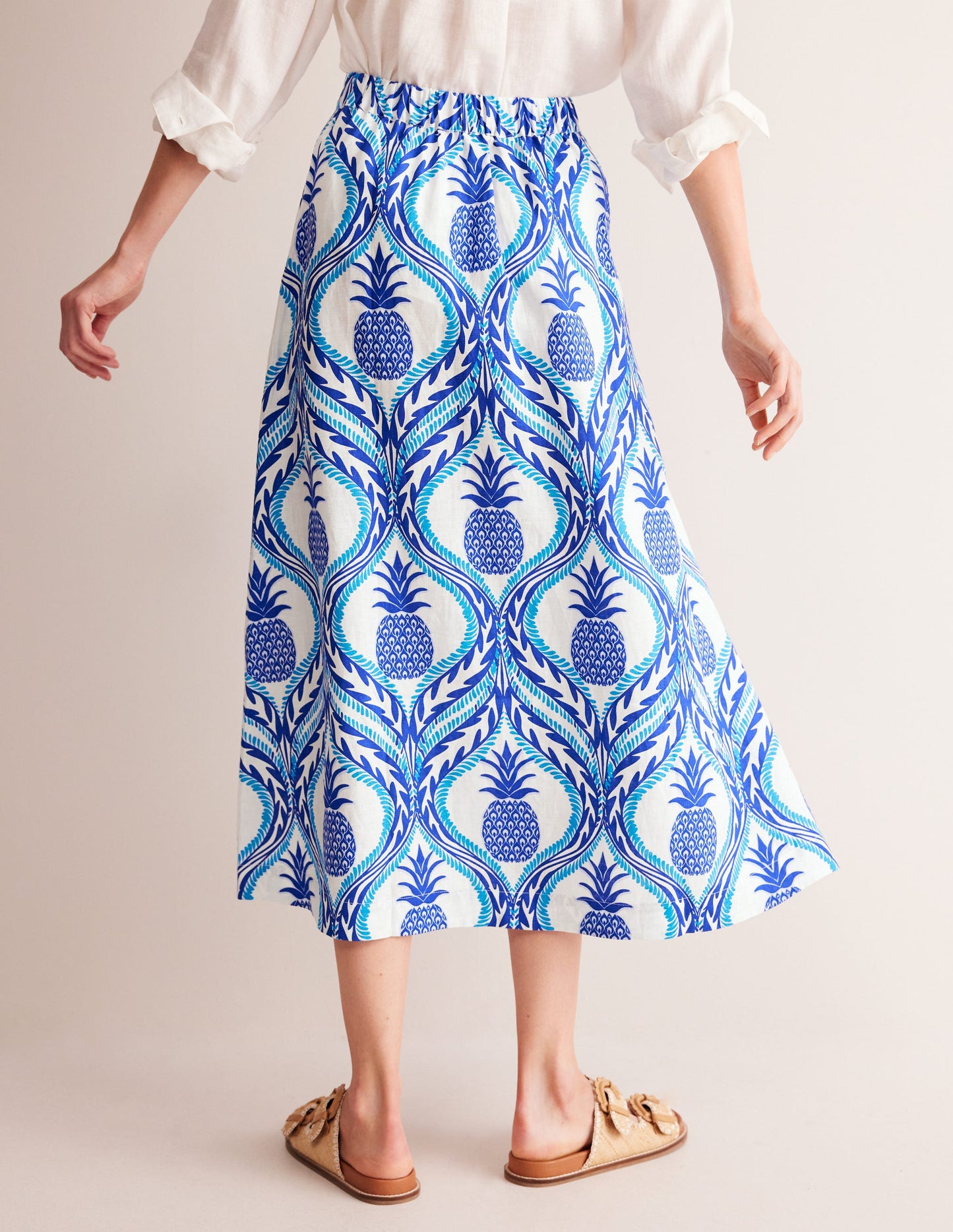 Florence Linen Midi Skirt-Surf the Web, Pineapple Wave