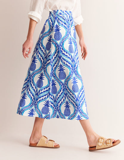 Florence Linen Midi Skirt-Surf the Web, Pineapple Wave