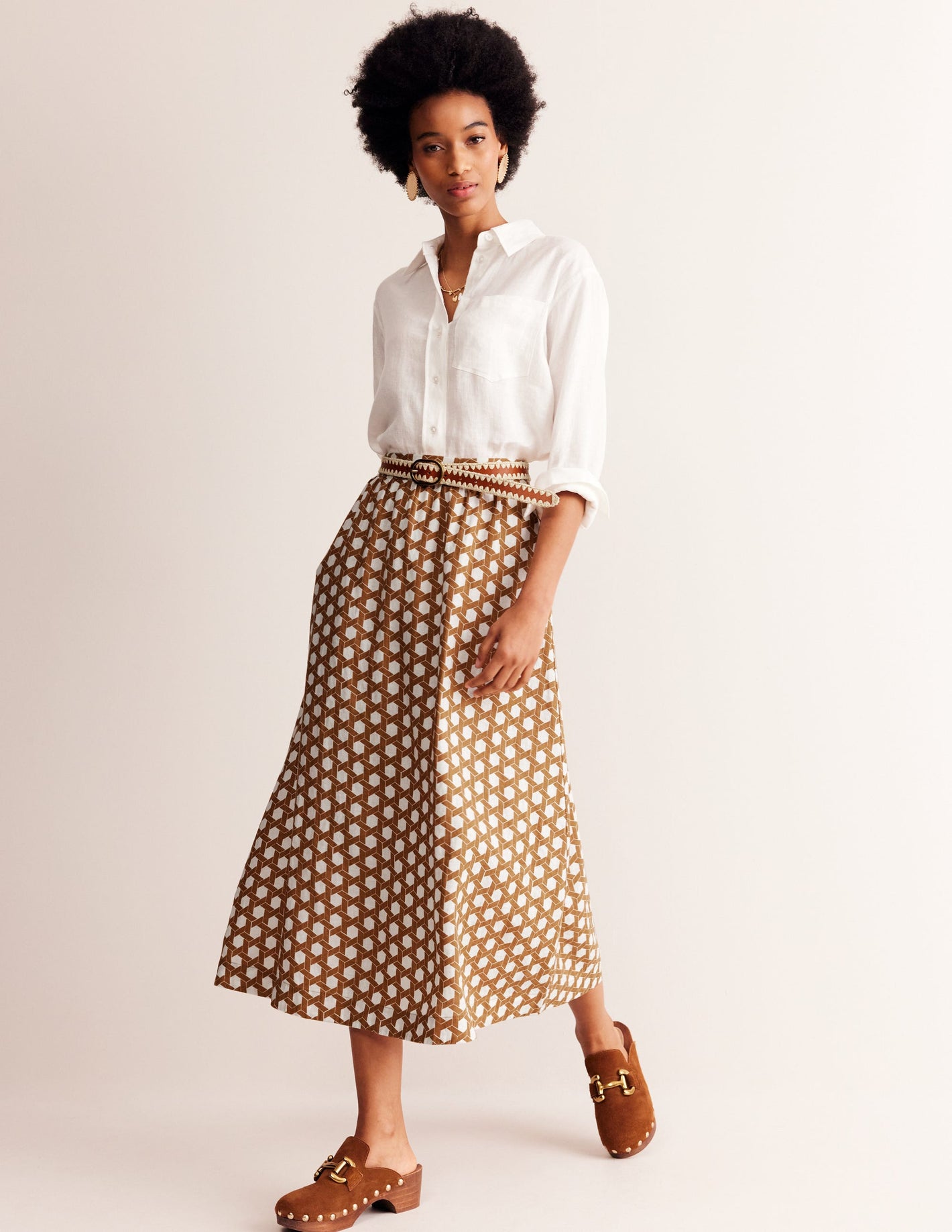 Florence Linen Midi Skirt-Rubber, Honeycomb Geo