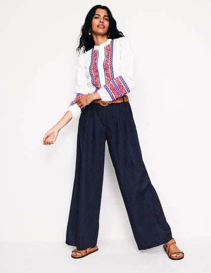 Regent Pleat Linen Pants-Navy