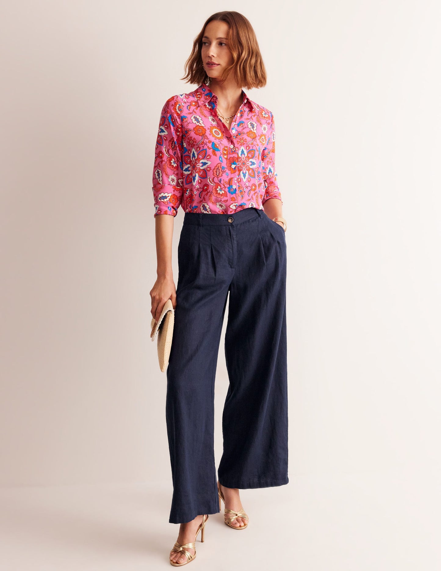 Regent Pleat Linen Pants-Navy