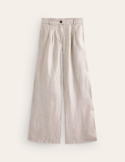 Regent Pleat Linen Pants-Neutral Metallic