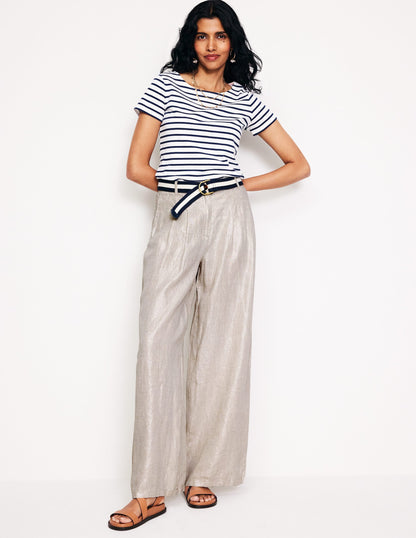 Regent Pleat Linen Pants-Neutral Metallic