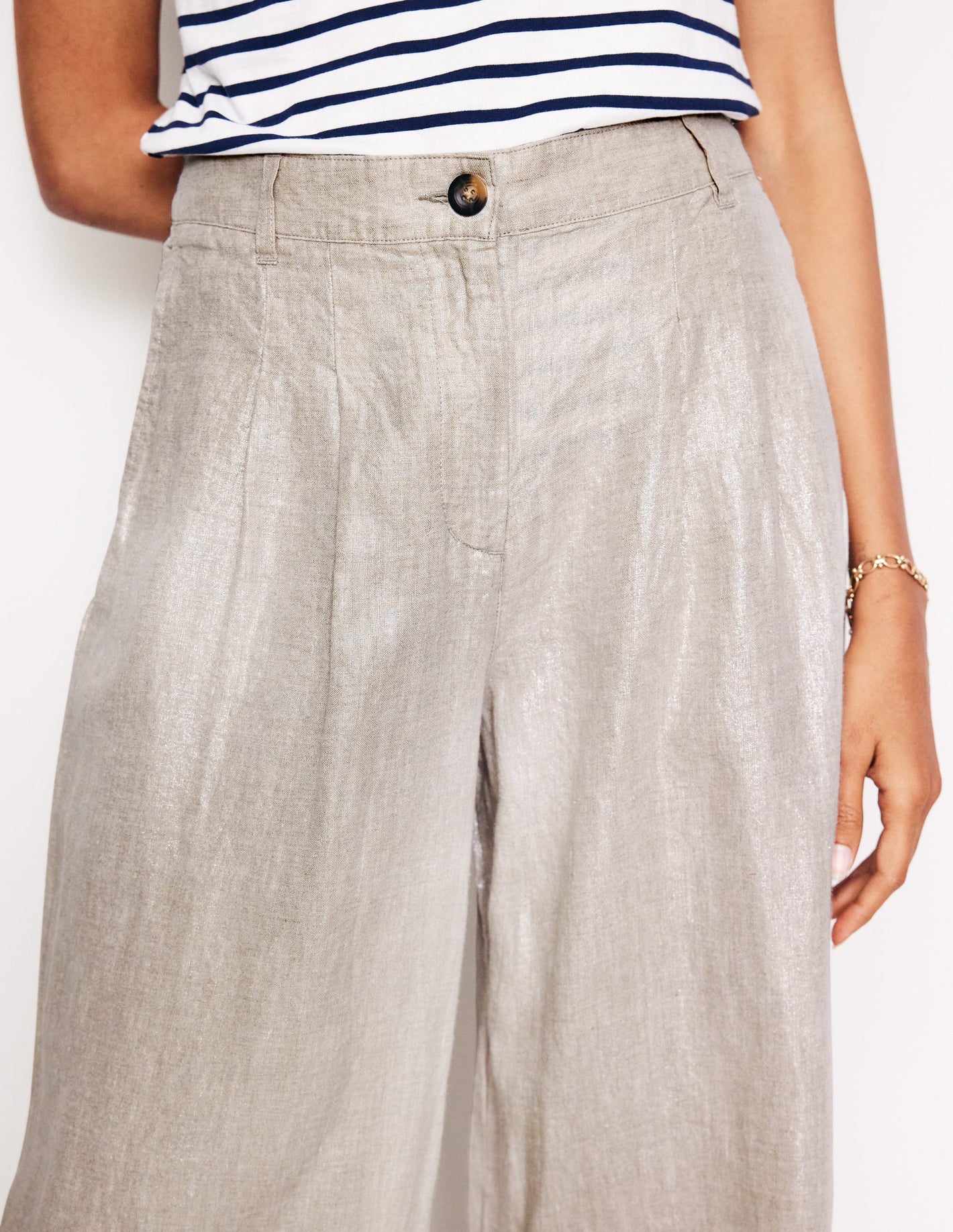 Regent Pleat Linen Pants-Neutral Metallic