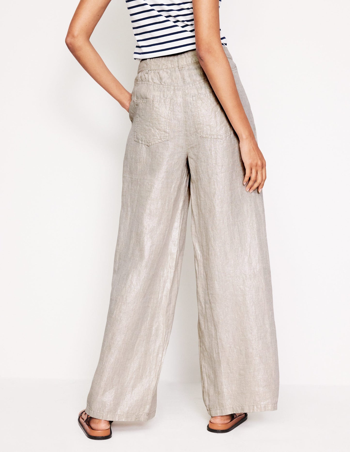 Regent Pleat Linen Pants-Neutral Metallic