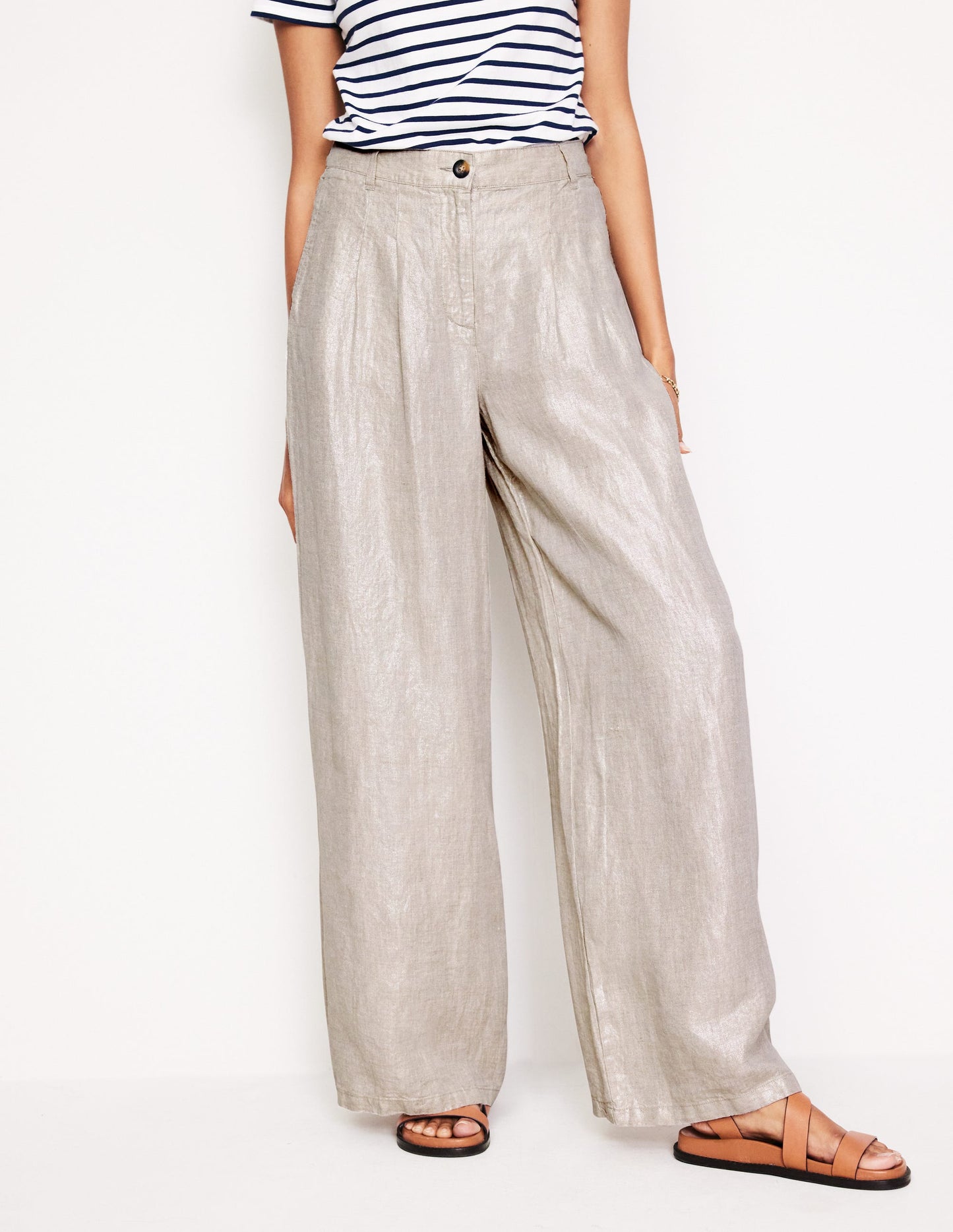 Regent Pleat Linen Pants-Neutral Metallic