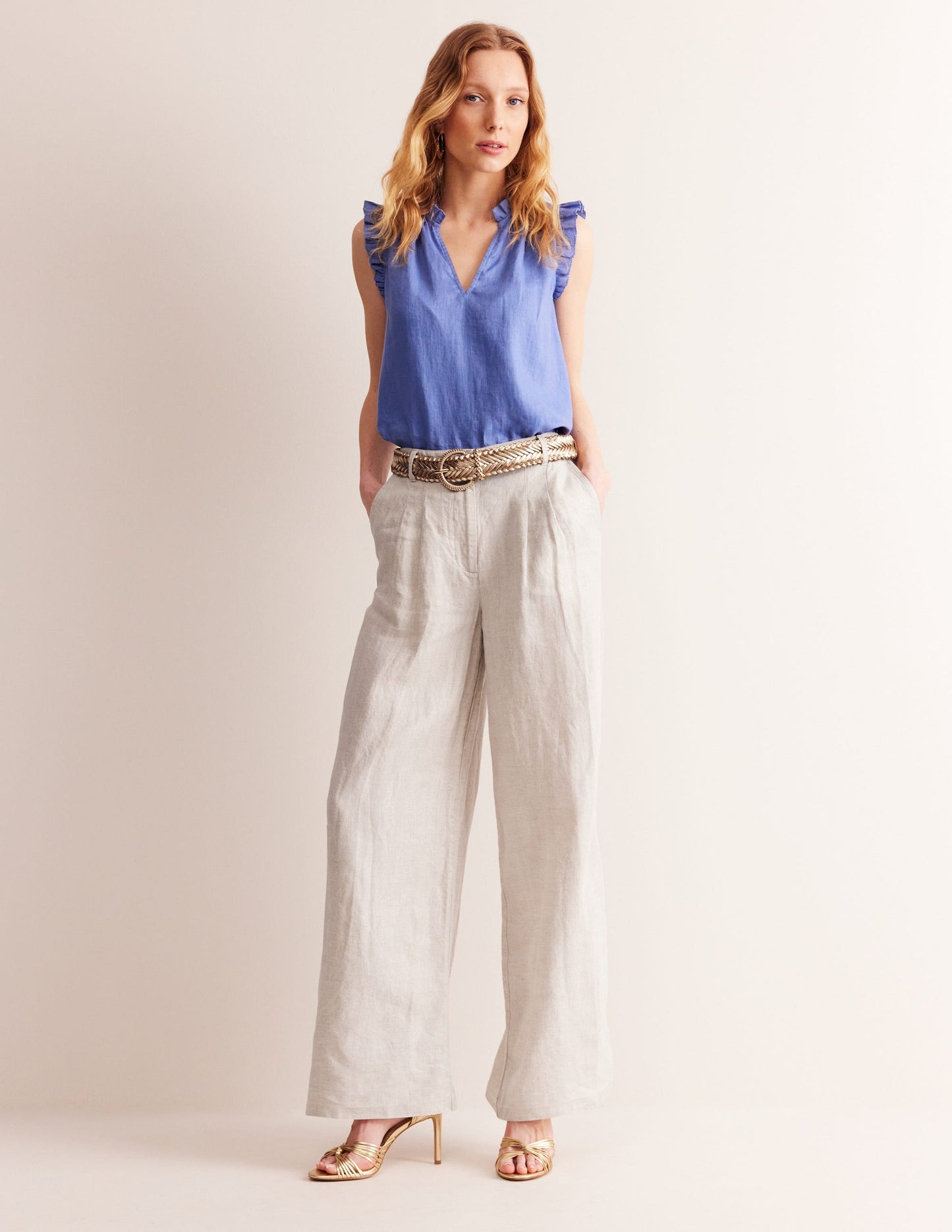 Regent Pleat Linen Pants-Neutral Metallic