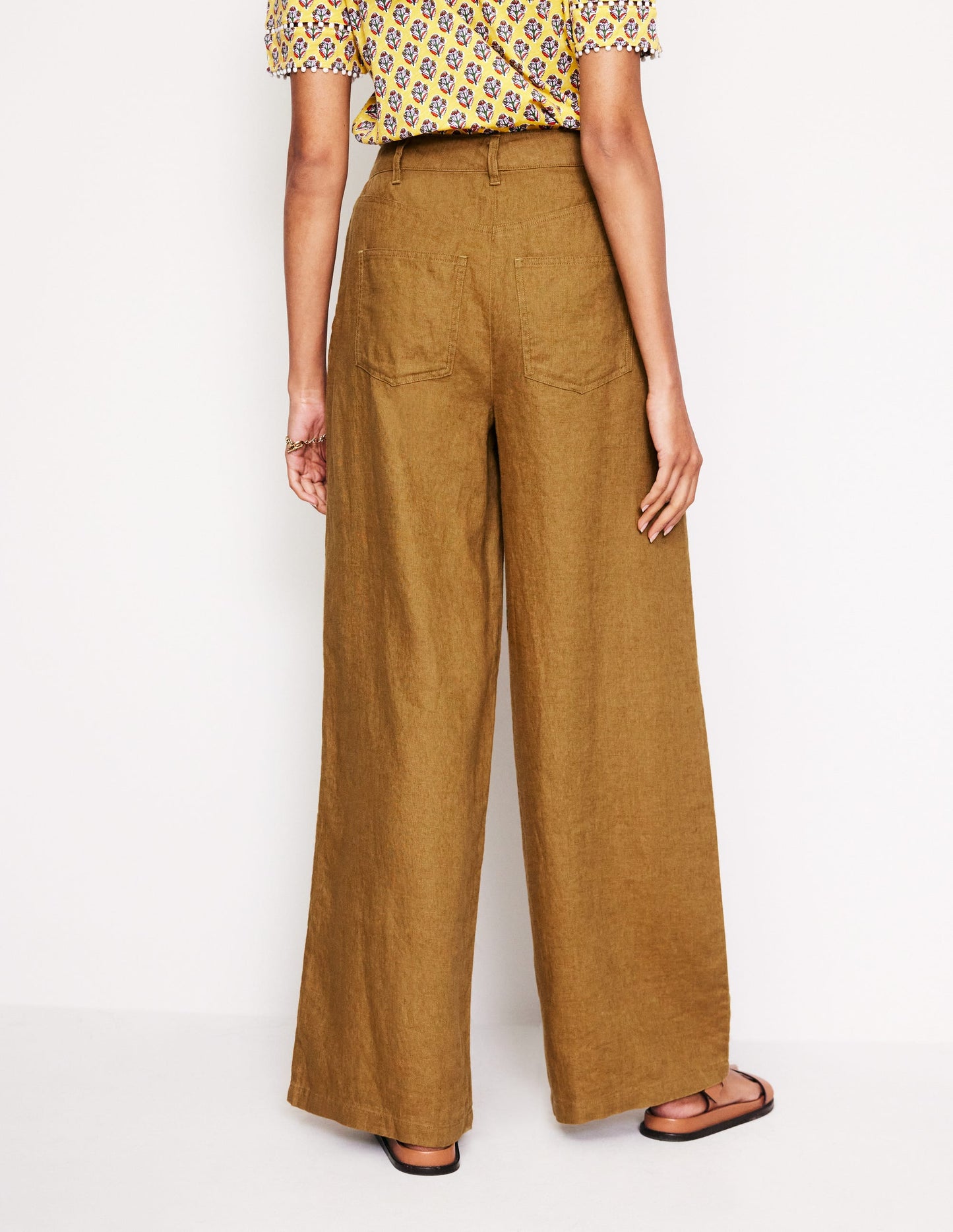 Regent Pleat Linen Pants-Bronze Brown