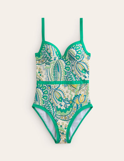 Colour Pop Cup Size Swimsuit-Emerald, Foliage Paisley