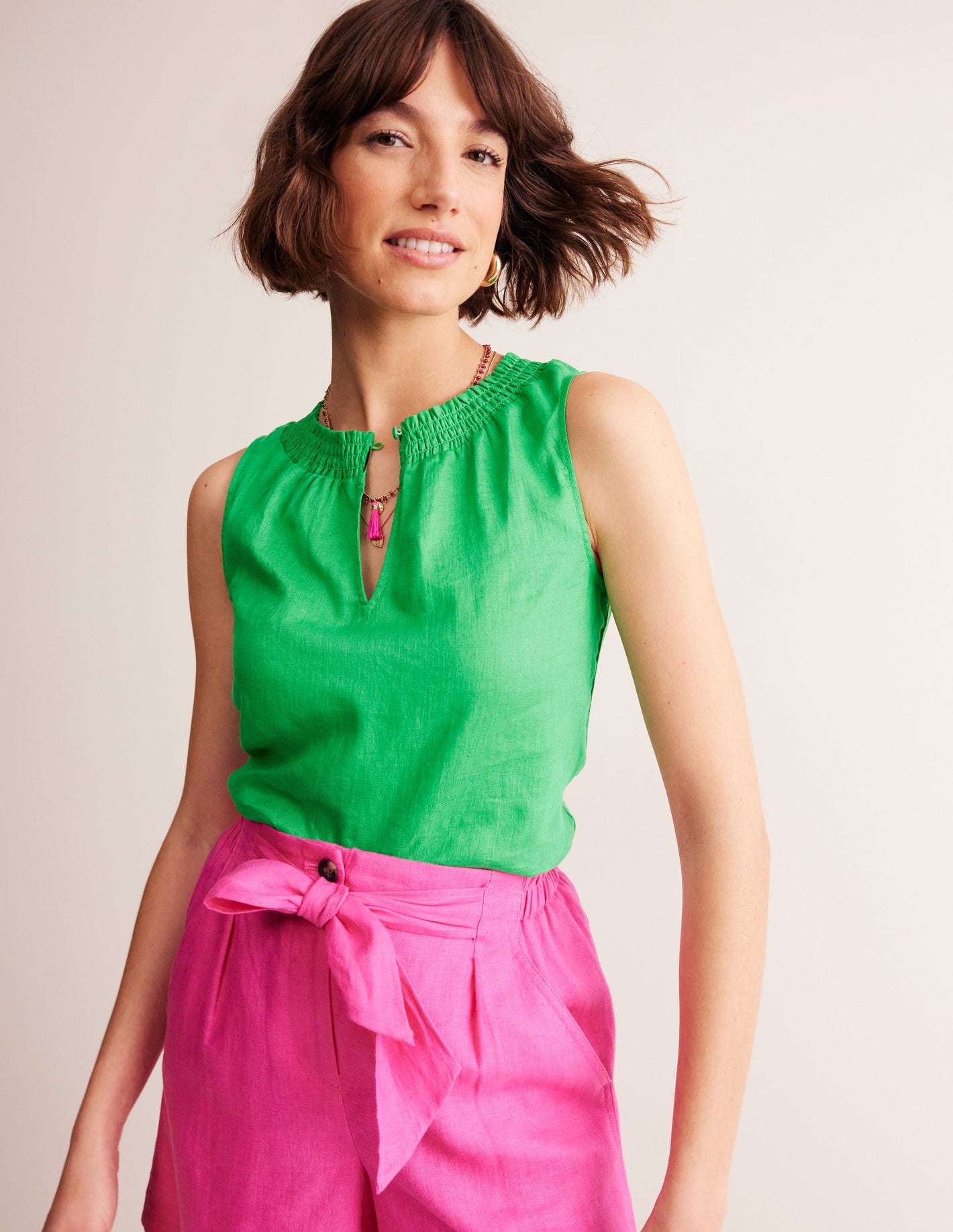 Georgia Linen Sleeveless Top-Bright Green