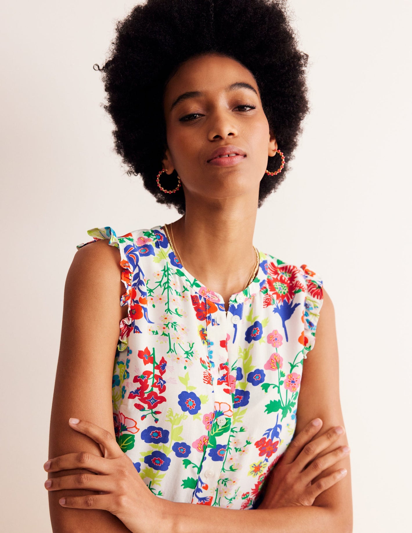 Alicia Button Down Top-Multi, Wildflower Cluster