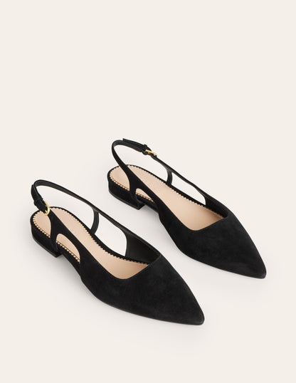 Cut Out Sling Back Flats-Black suede