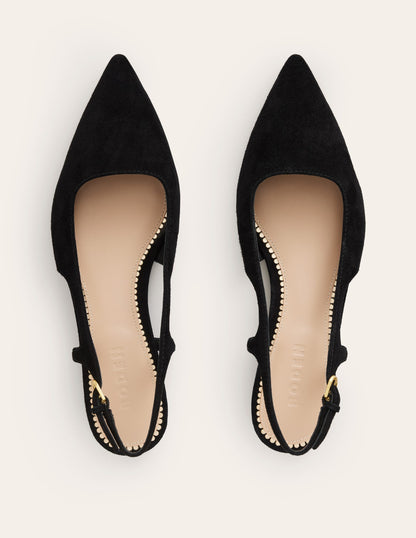 Cut Out Sling Back Flats-Black suede