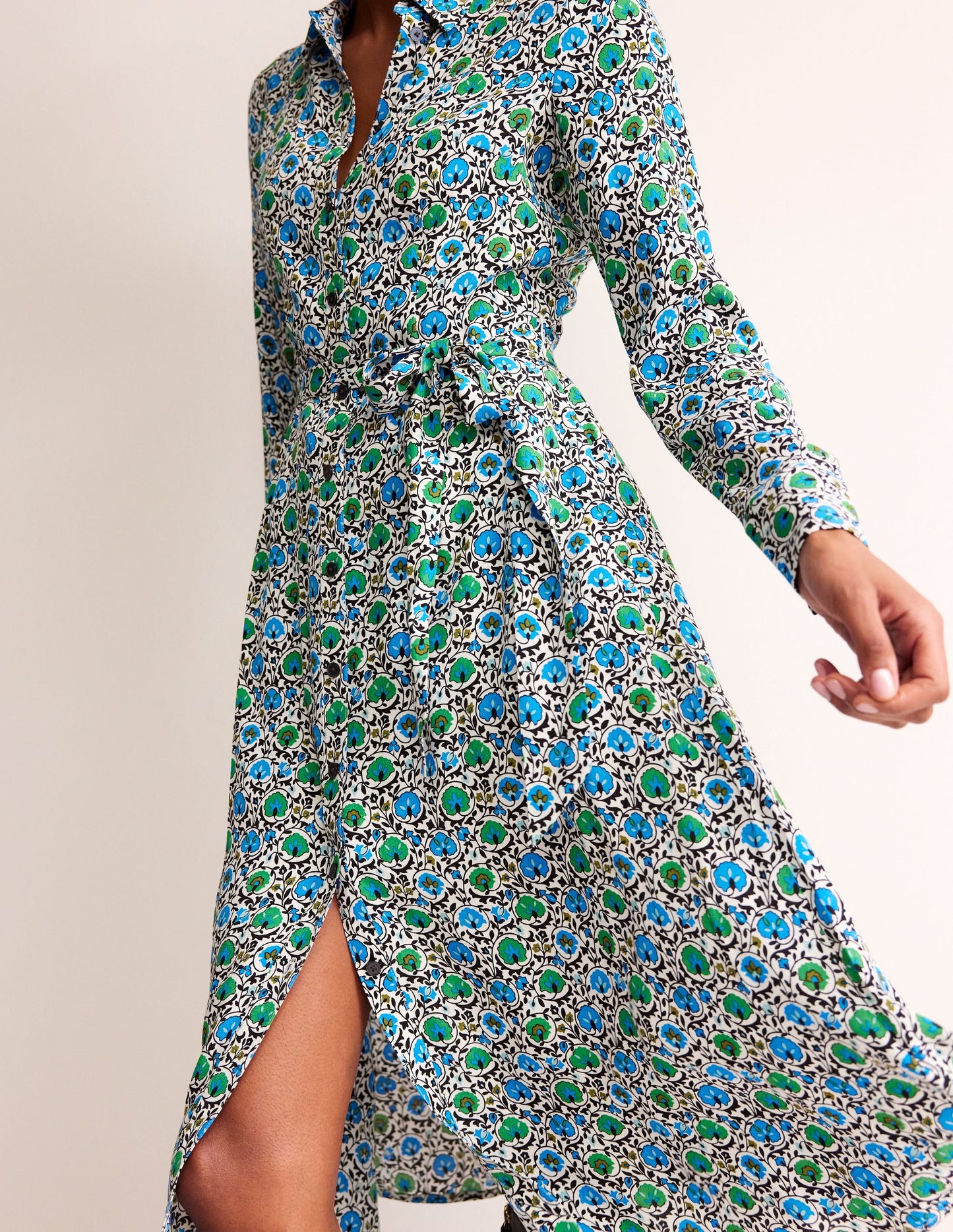 Kate Midi Shirt Dress-Aquamarine, Enchanting Bloom