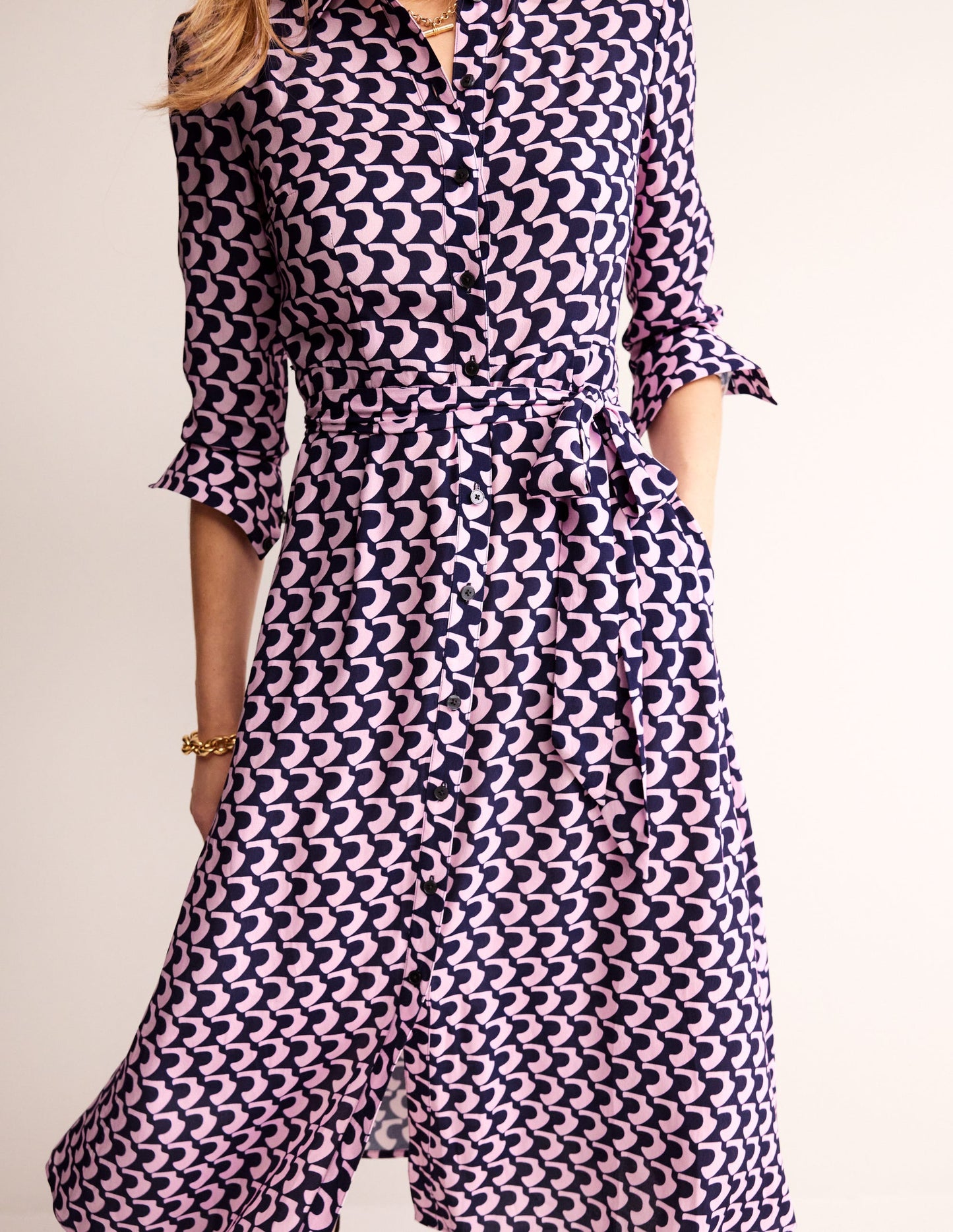 Kate Midi Shirt Dress-Orchid Pink, Arch Geo