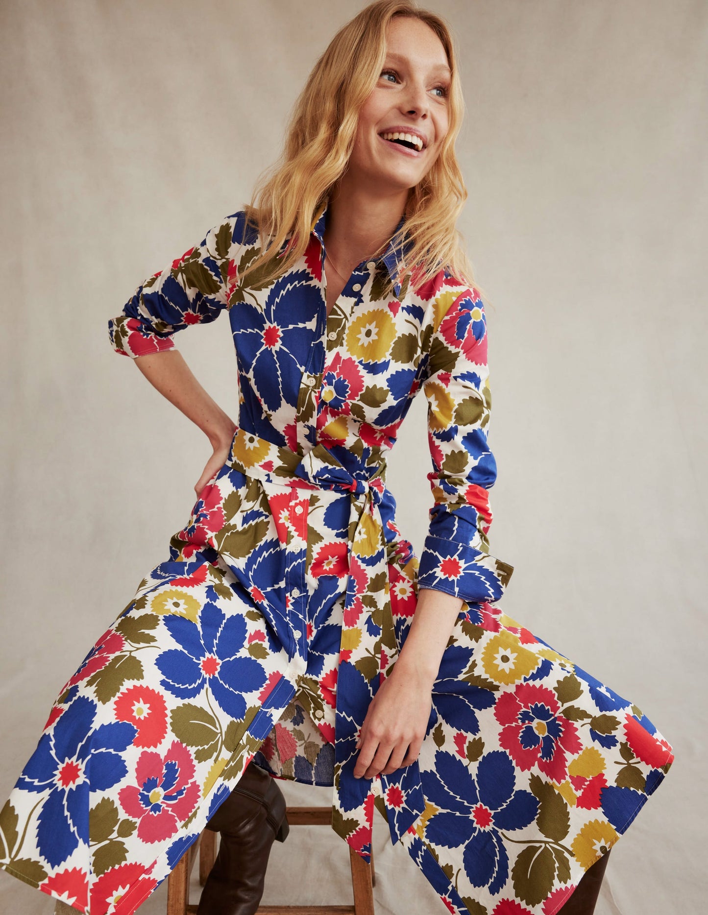 Amy Cotton Midi Shirt Dress-Multi, Bloomsbury Pop