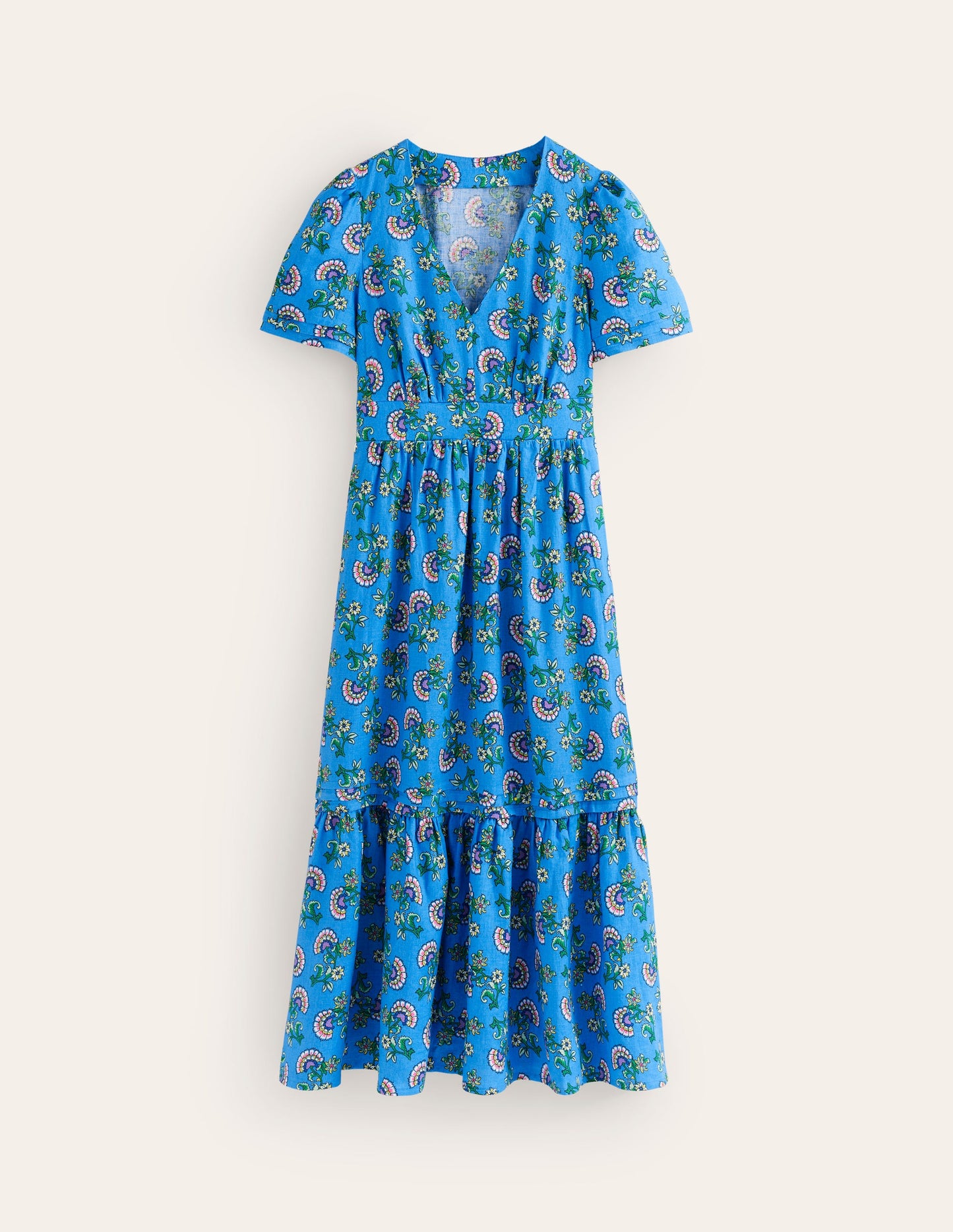 Eve Linen Midi Dress-Blue, Botanical Bunch