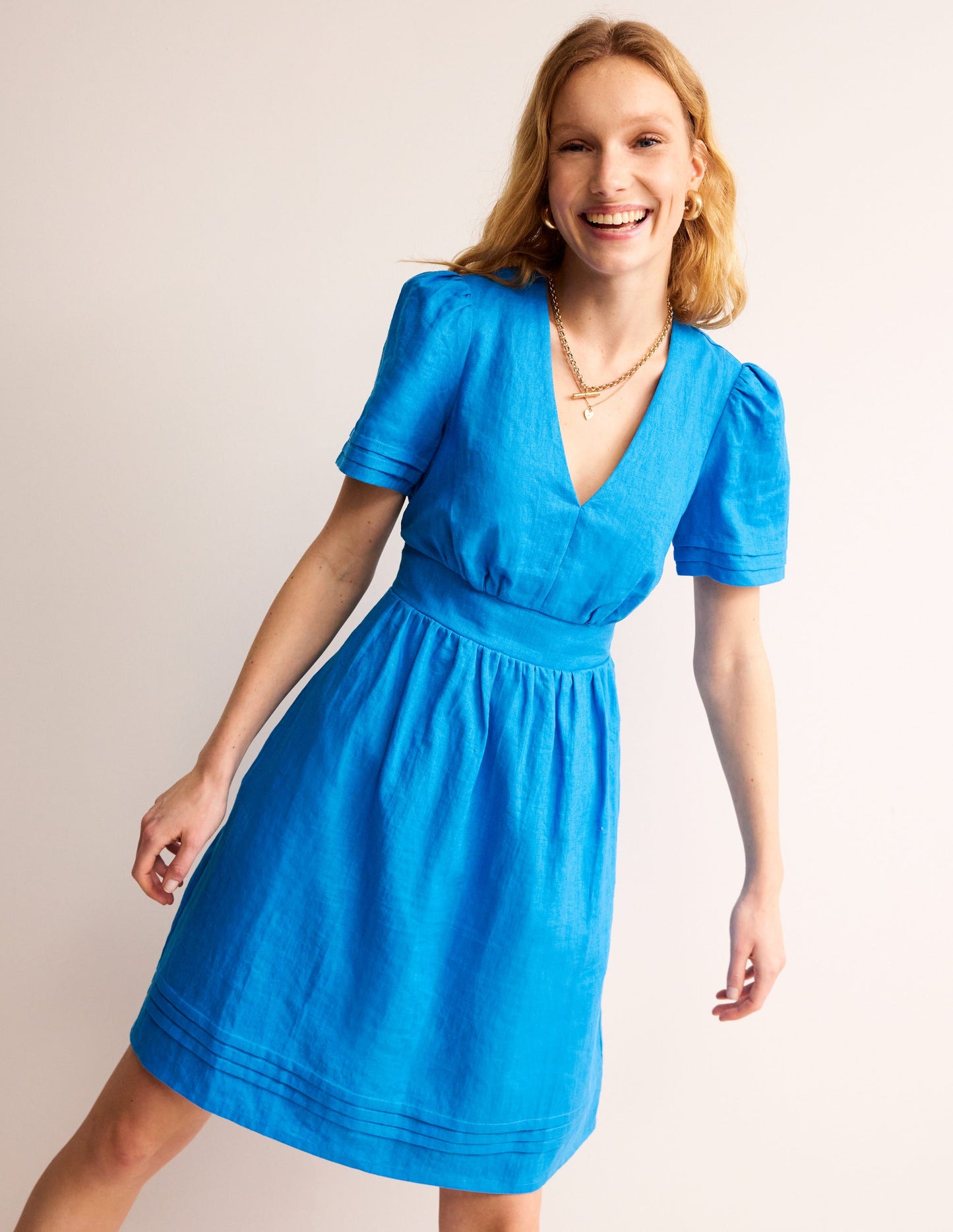 Eve Linen Short Dress-Brilliant Blue