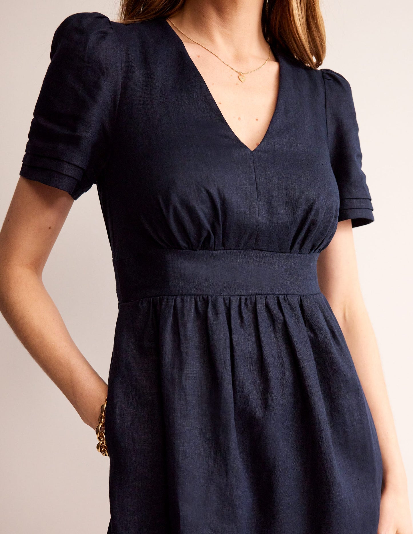 Eve Linen Short Dress-Navy