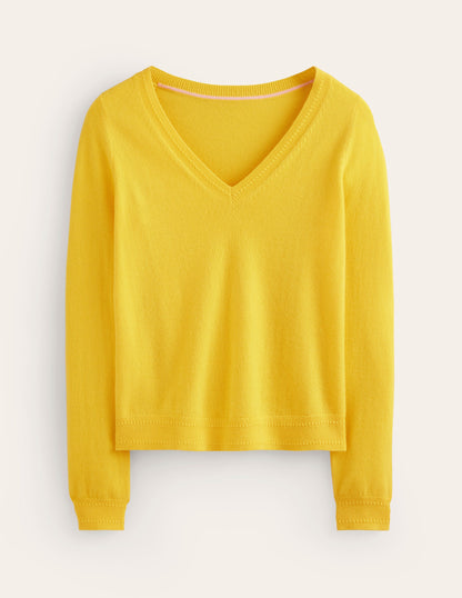 Eva Cashmere V-Neck Sweater-Pineapple Yellow