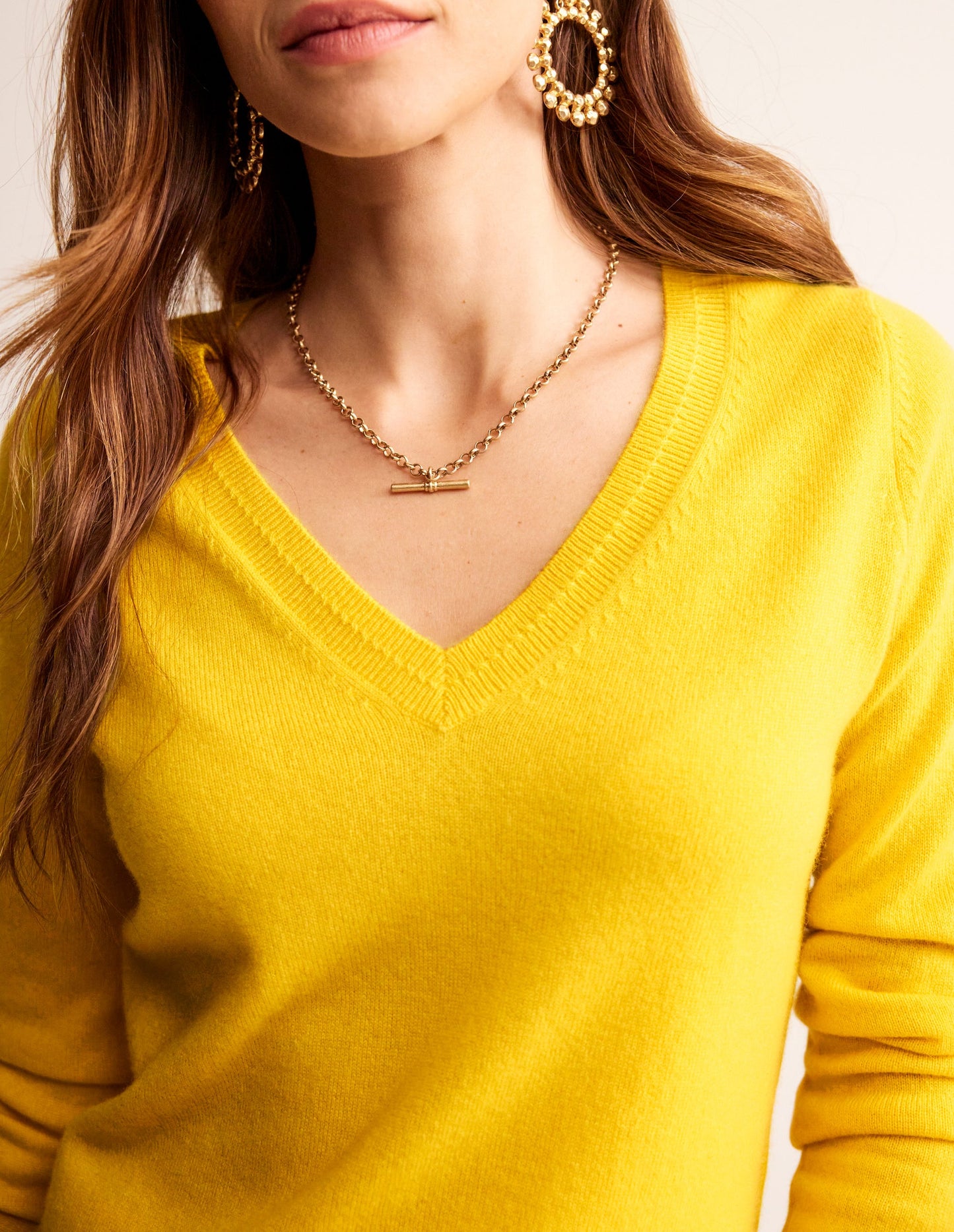 Eva Cashmere V-Neck Sweater-Pineapple Yellow