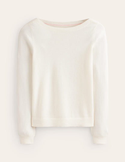 Eva Cashmere Boat Neck Sweater-Warm Ivory