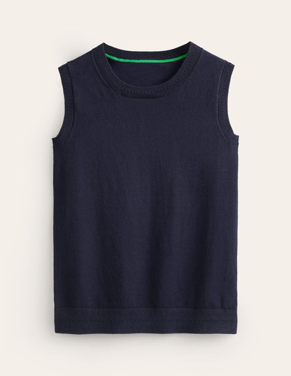 Catriona Crew Neck Cotton Tank-Navy