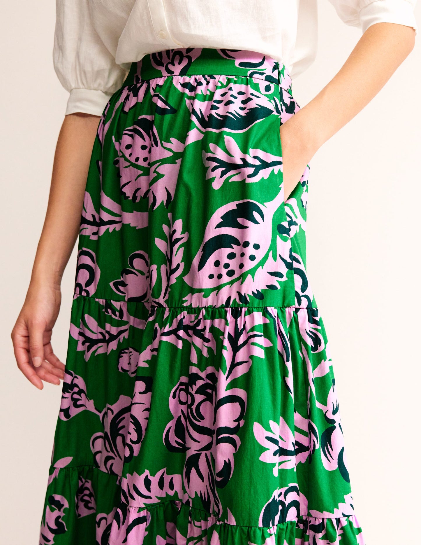 Lorna Tiered Maxi Skirt-Green, Rose Blush