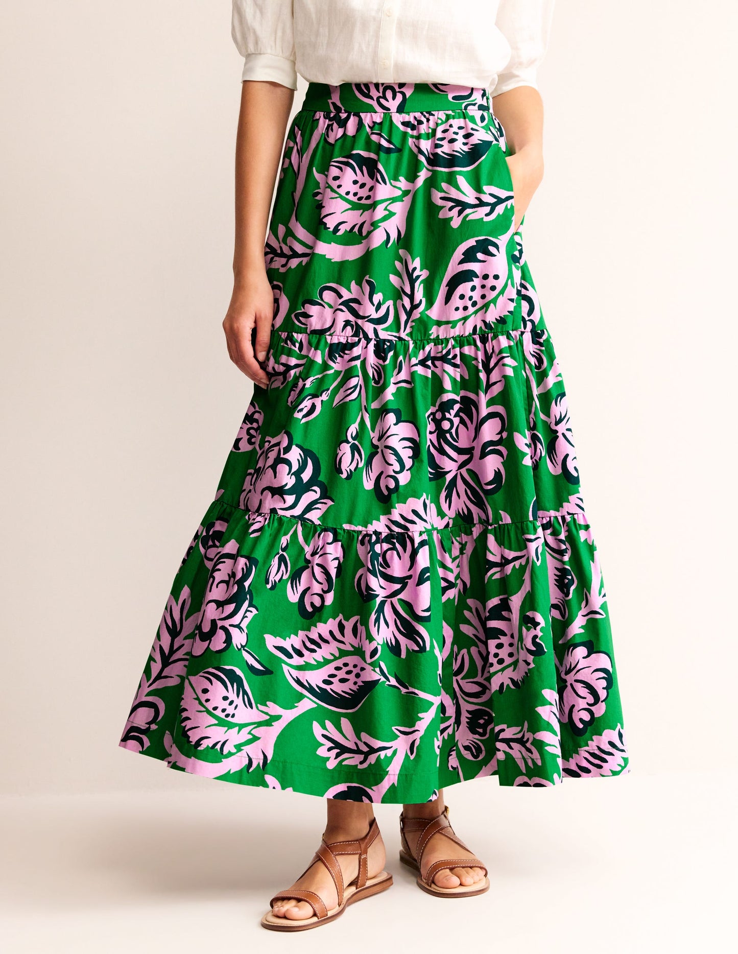 Lorna Tiered Maxi Skirt-Green, Rose Blush