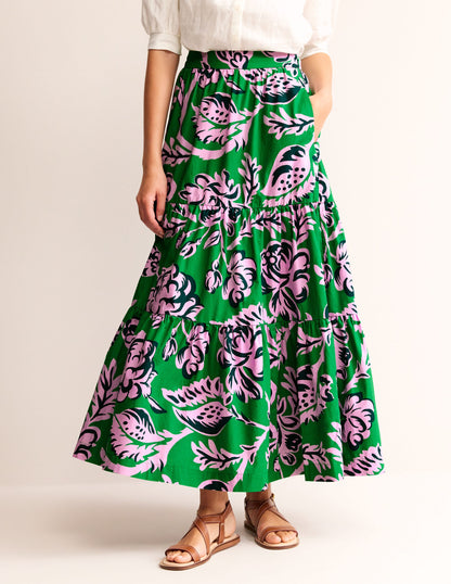 Lorna Tiered Maxi Skirt-Green, Rose Blush