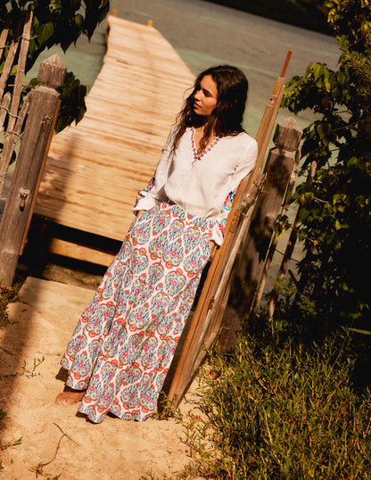 Lorna Tiered Maxi Skirt-Multi, Flora Stamp