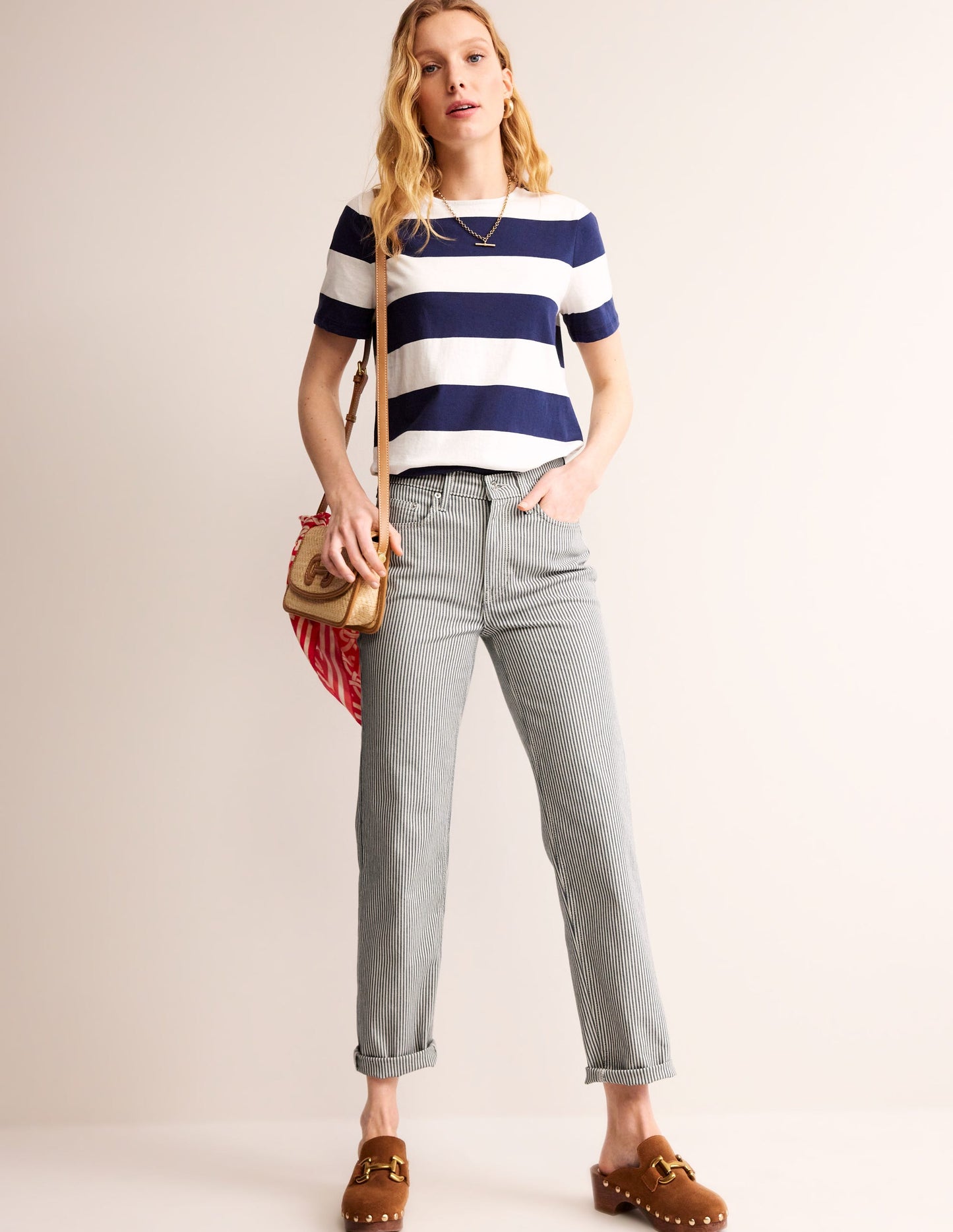 Mid Rise Slim Leg Jeans-Stripe