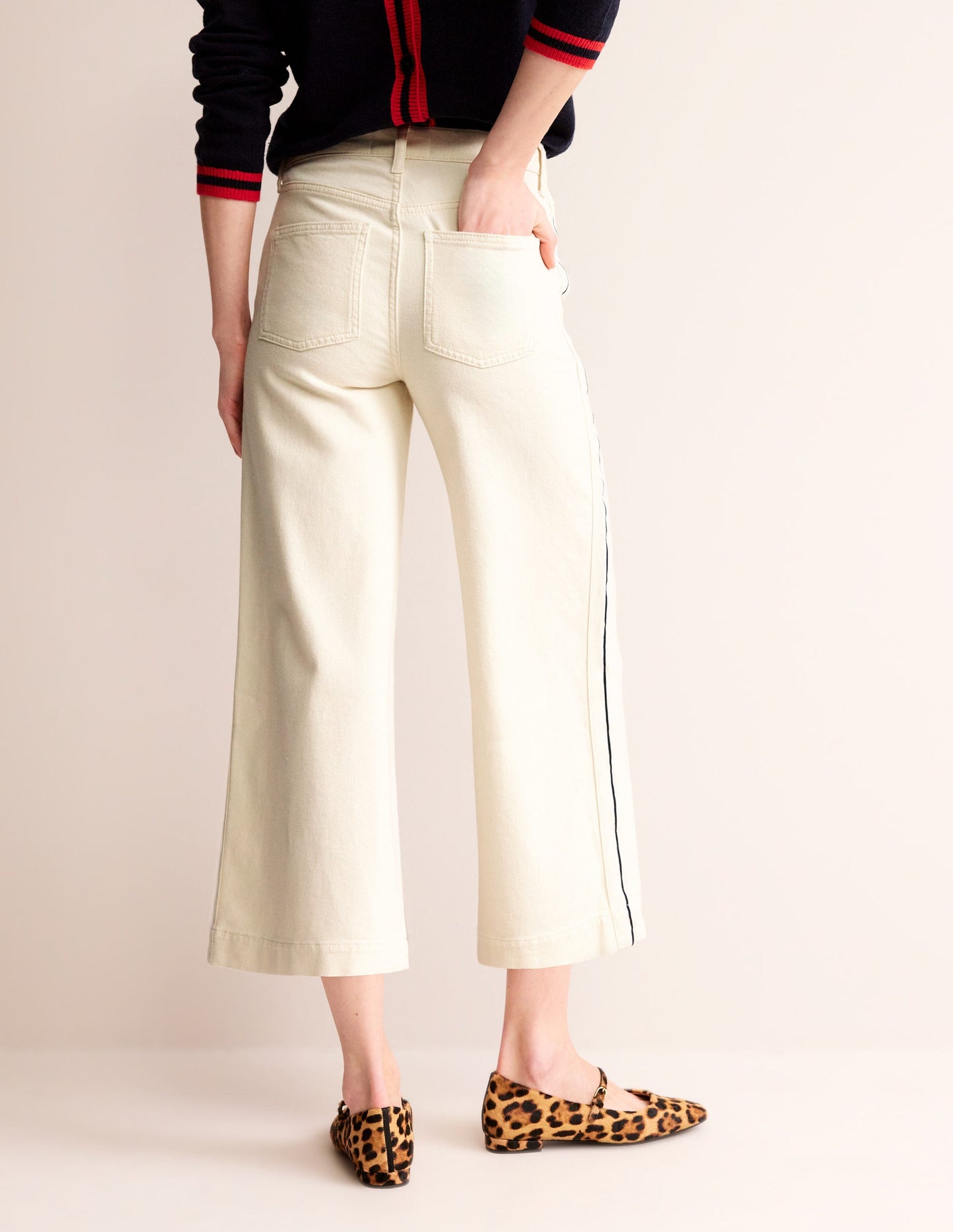 Side Stripe Wide Crop Jeans-Ecru