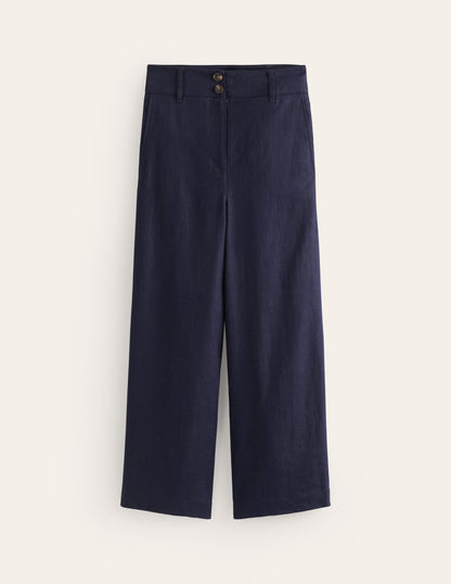 Westbourne Cropped Linen Pants-Navy