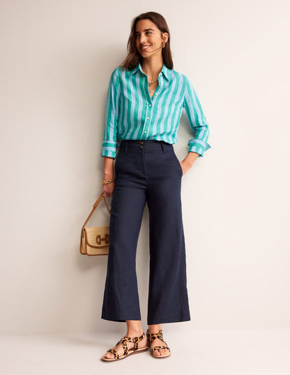 Westbourne Cropped Linen Pants-Navy