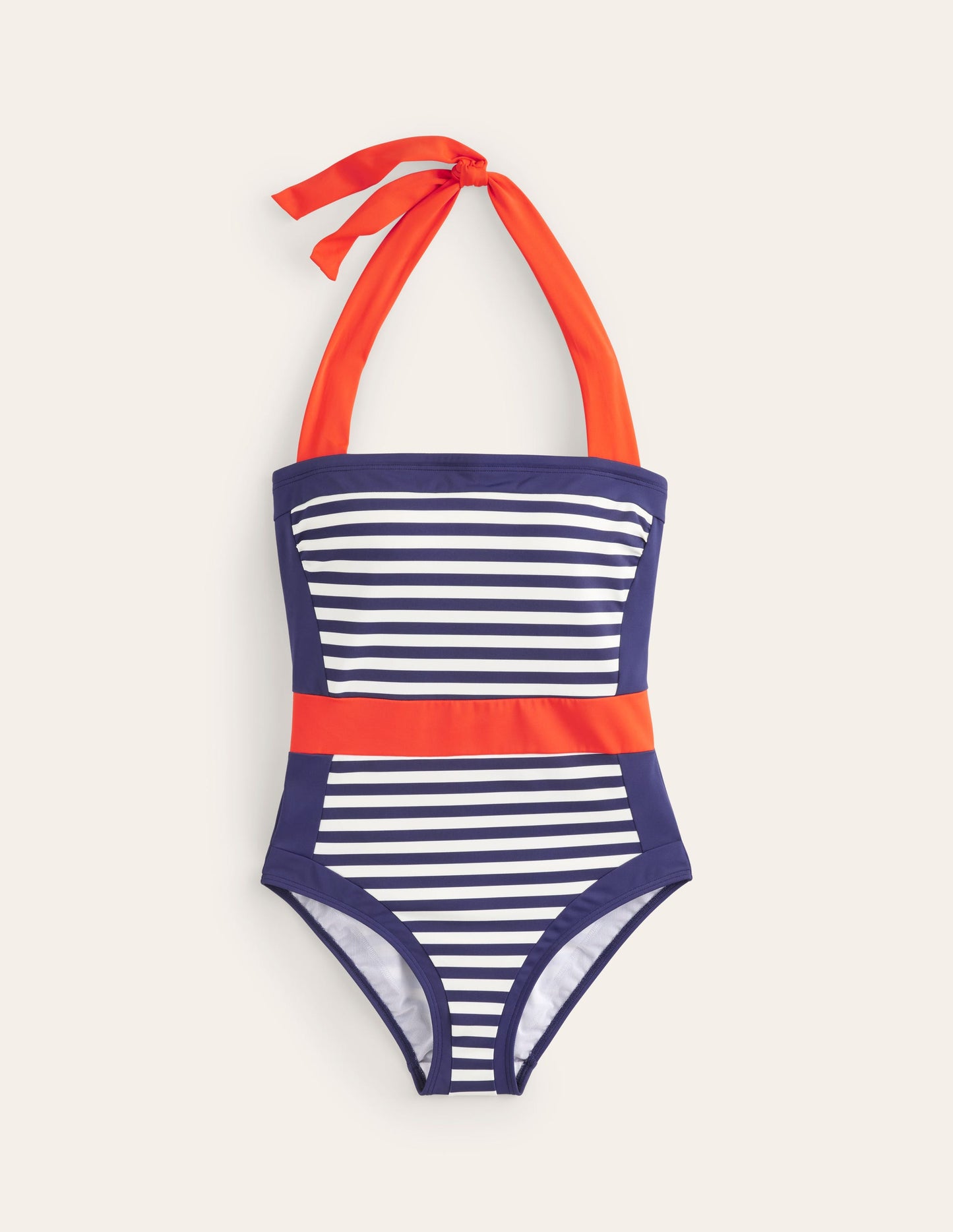 Santorini Halterneck Swimsuit-Red, Navy Stripe